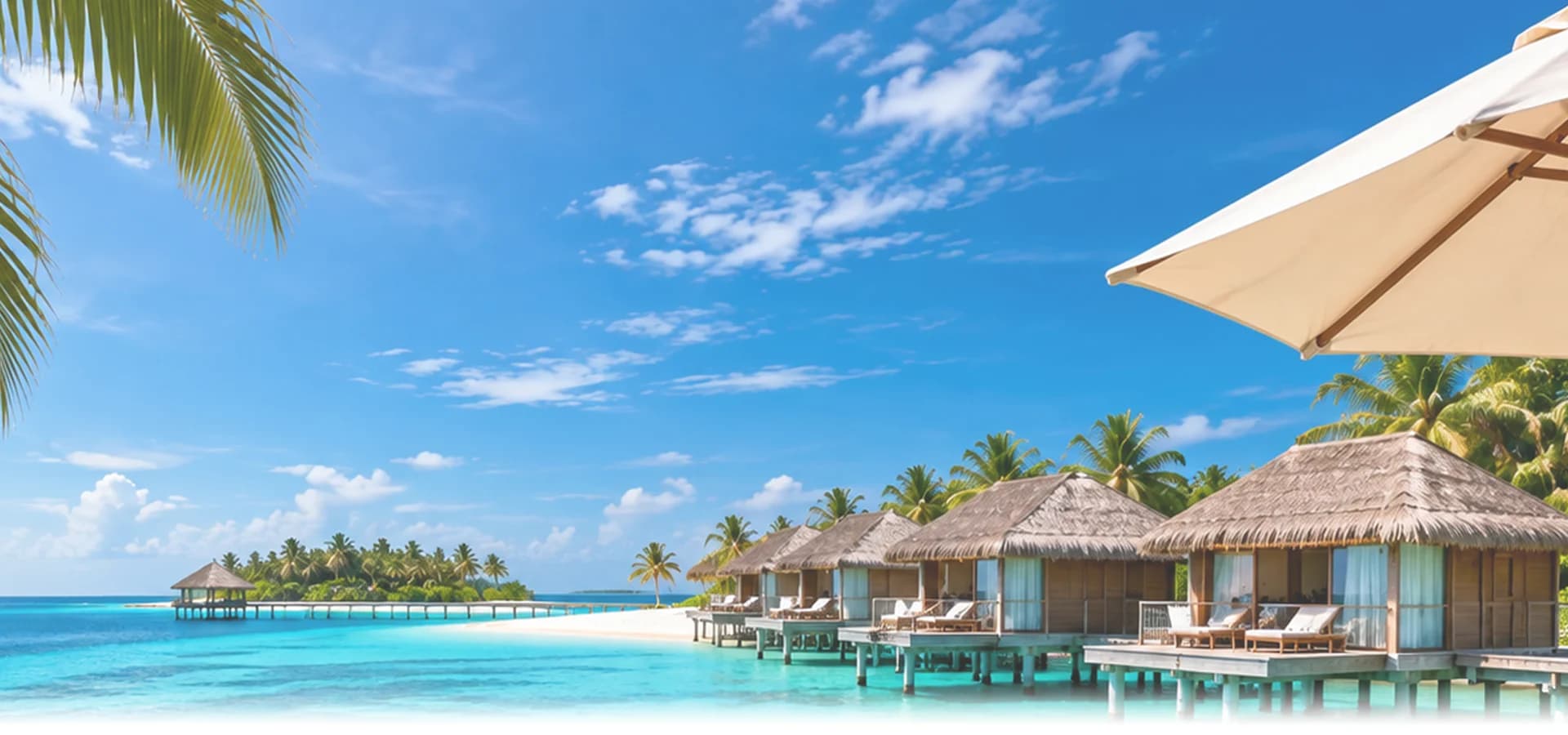 Overwater villas in the Maldives at sunset