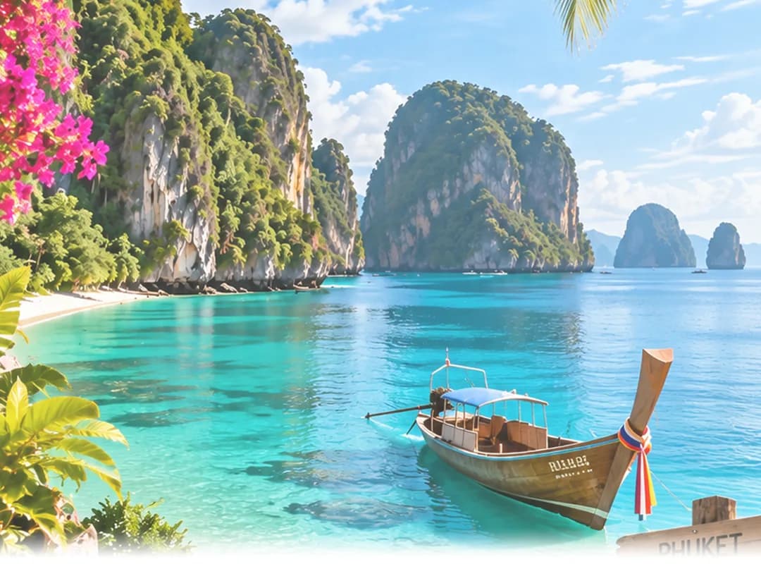 Thailand beach with longtail boats