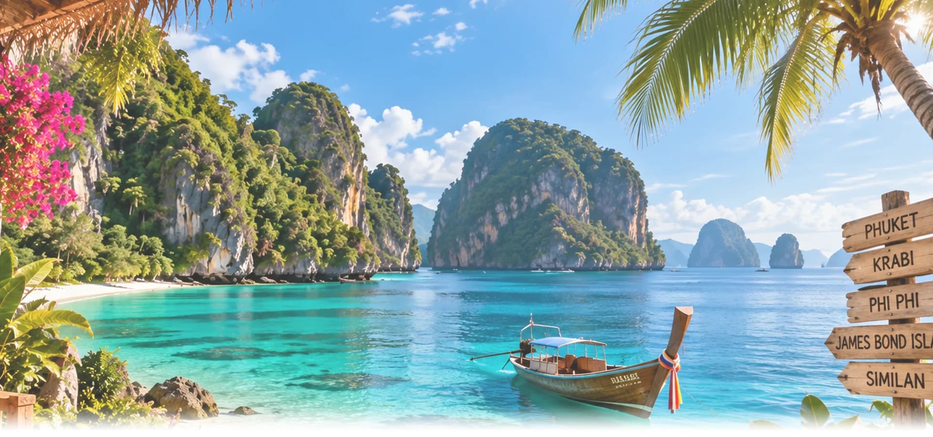 Thailand beach with longtail boats