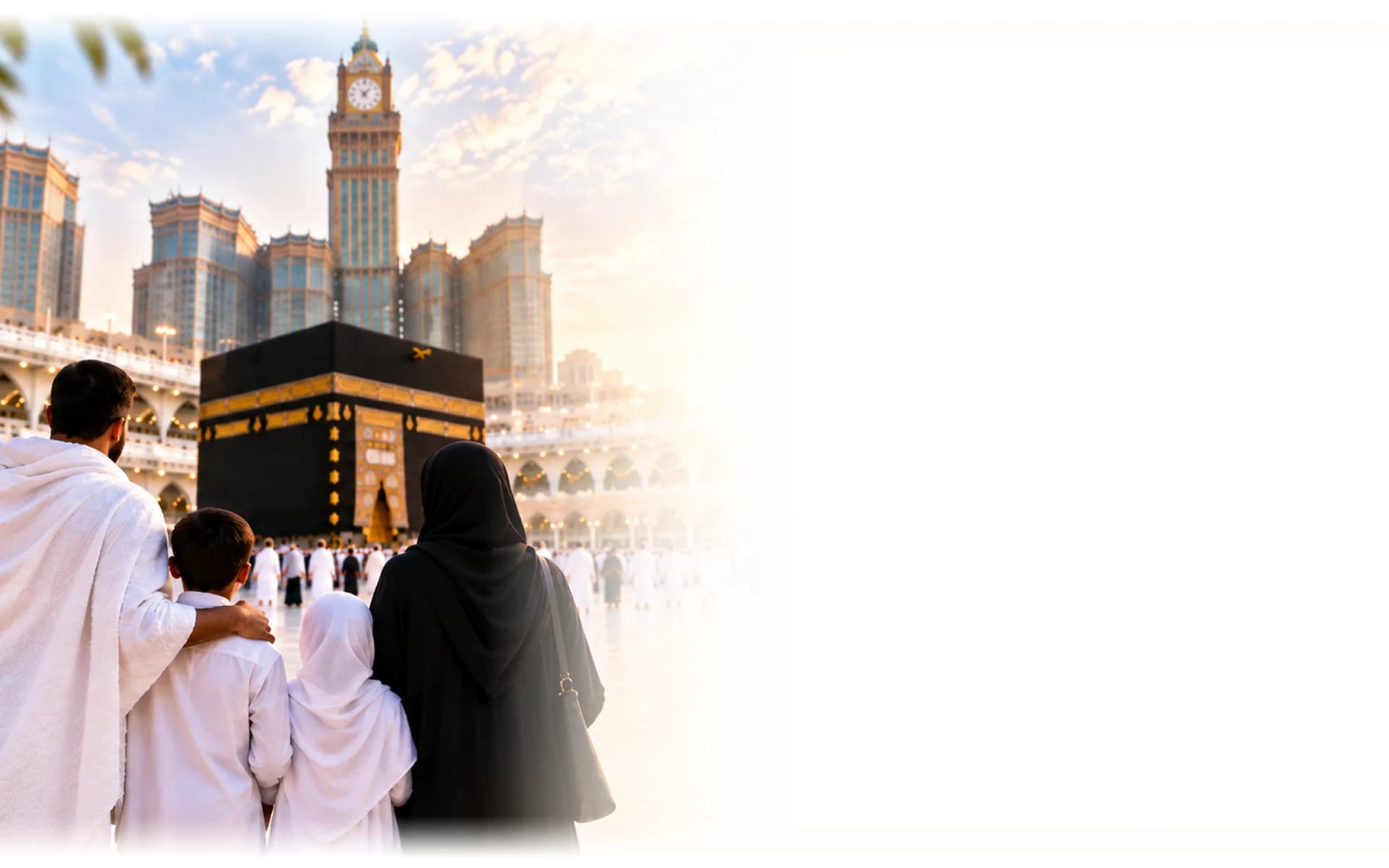 Family of pilgrims performing Umrah together, background for family August Umrah packages